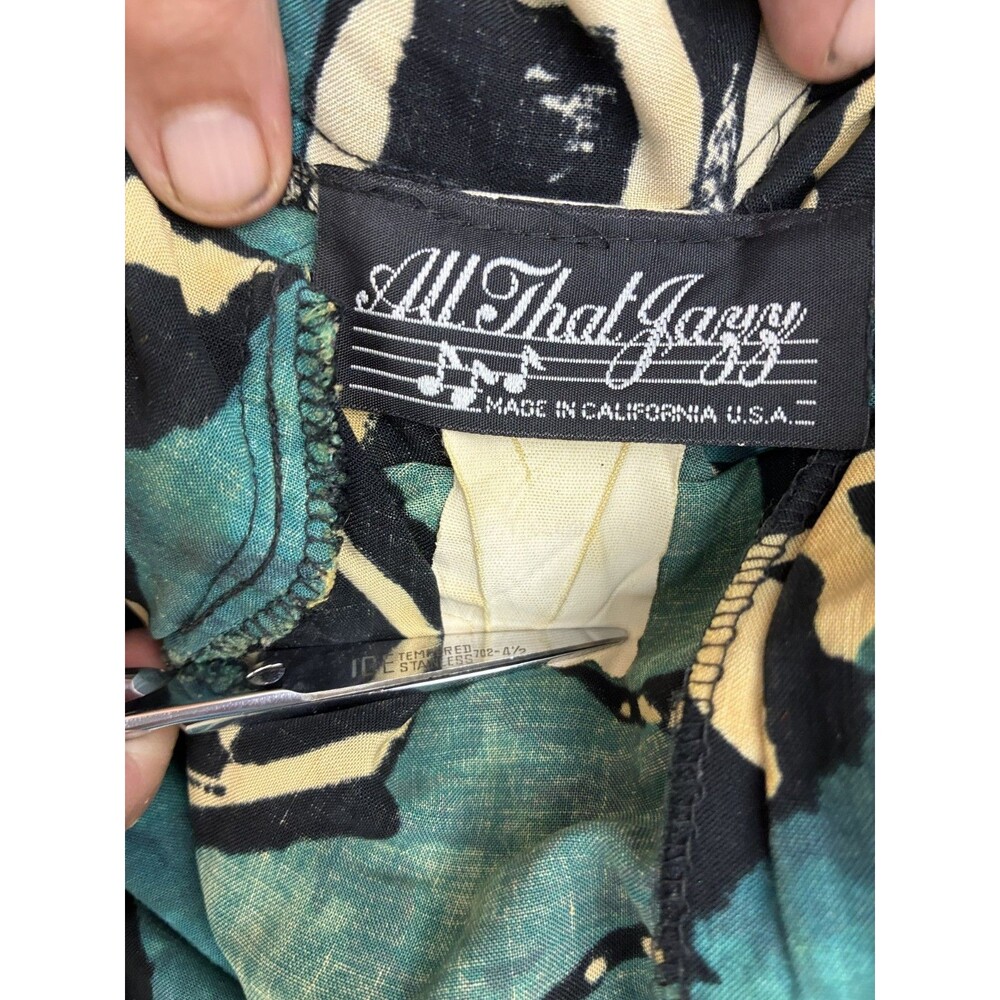Vintage All That Jazz Jumpsuit Women Teal Black Abstract Print Wide Leg USA - Picture 4 of 9